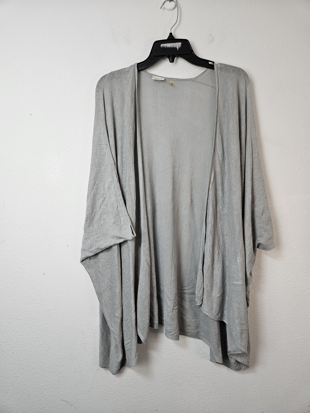 Kinross Light Gray Draped Open-Front Linen Women's Kimono Cardigan Sweater
